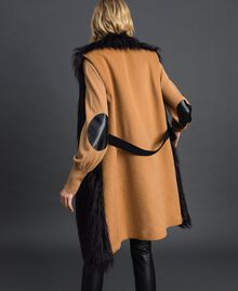 Long faux fur and wool cloth waistcoat Black / “Sequoia” Beige Woman 192ST2031-03