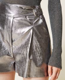 Laminated leather-like shorts Laminated "Gunpowder” Silver Woman 222TT2491-04