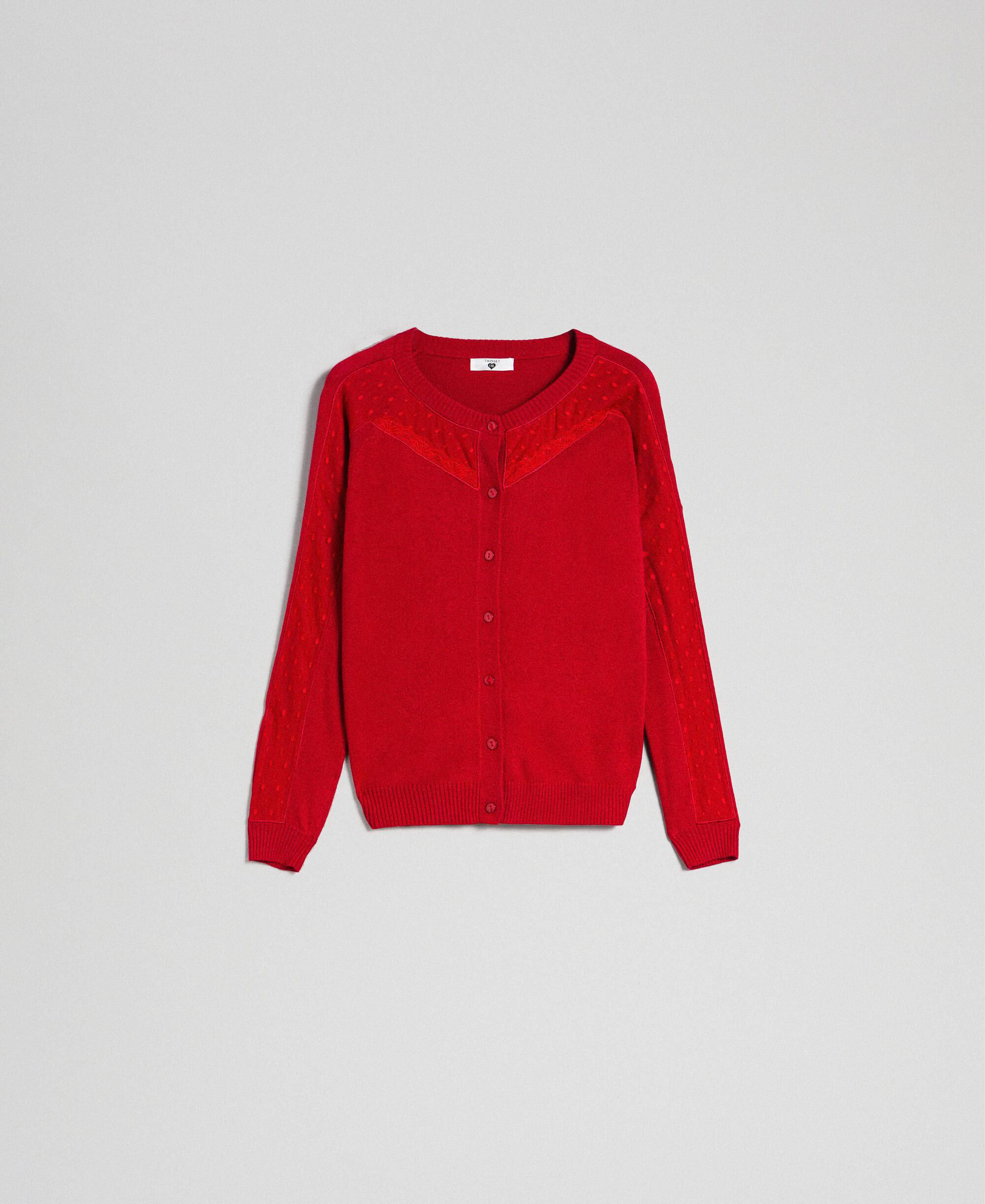 red angora cardigan