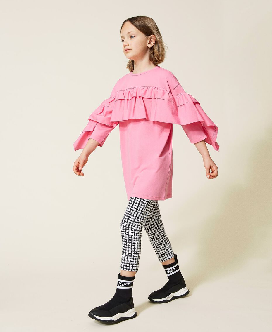 Maxi t-shirt with ruffles and leggings Two-tone "Sunrise" Pink / Houndstooth Print Child 222GJ2392-02
