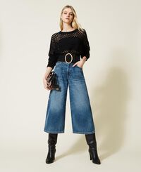 High waist cropped jeans with fading