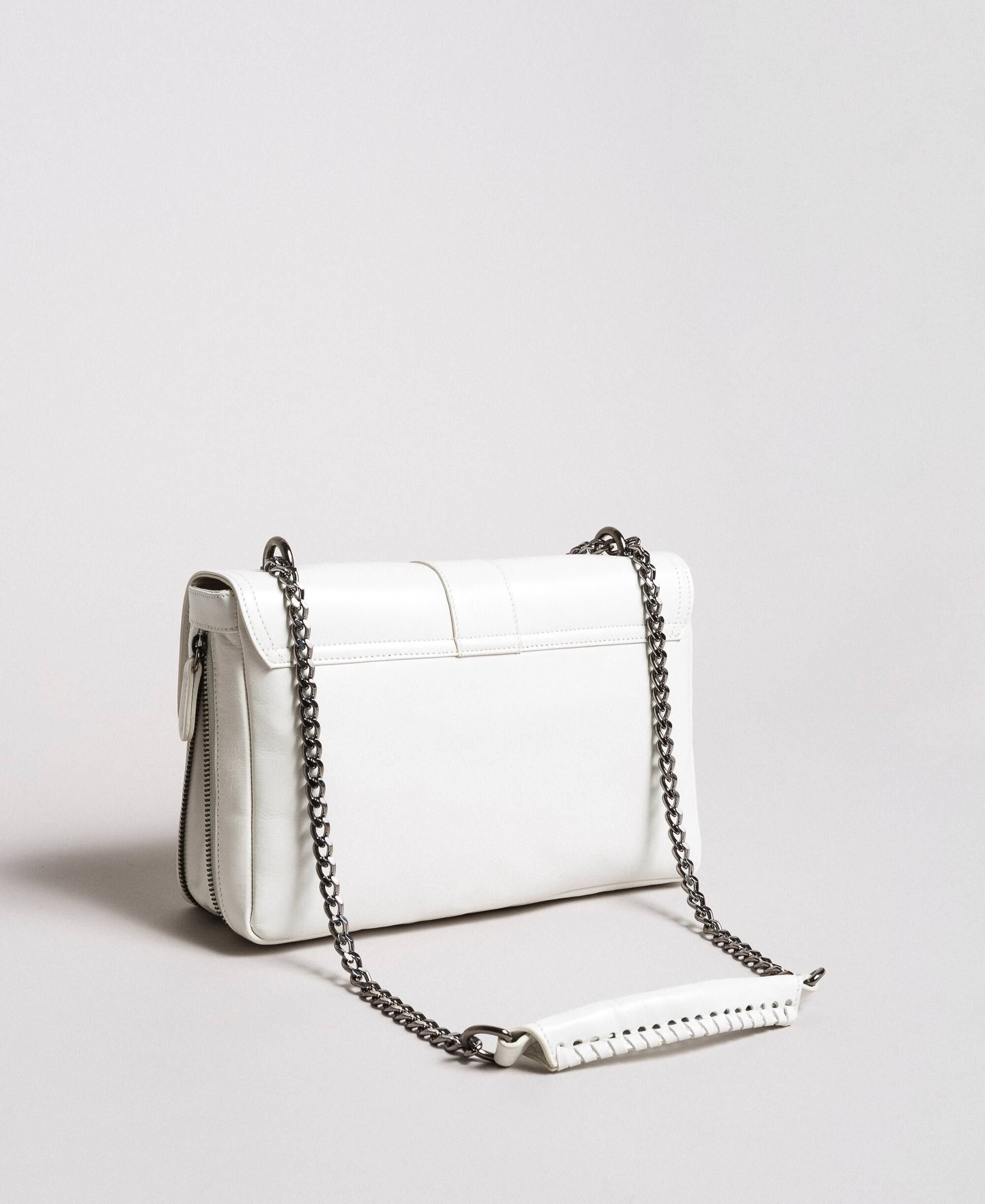 Rebel leather shoulder bag Woman, White | TWINSET Milano