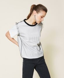 T-shirt doublé en tulle avec logo Bicolore Noir/Blanc Gardénia Femme 221AT2186-04