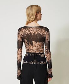 Dual-use printed jumper with tie-up laces Black / “Pale Hemp” Beige Hibiscus Print Woman 231TT3191-04