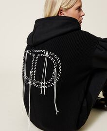 Maxi knit sweatshirt with logo Bicolour Black / "Snow" White Woman 212TP3390-05