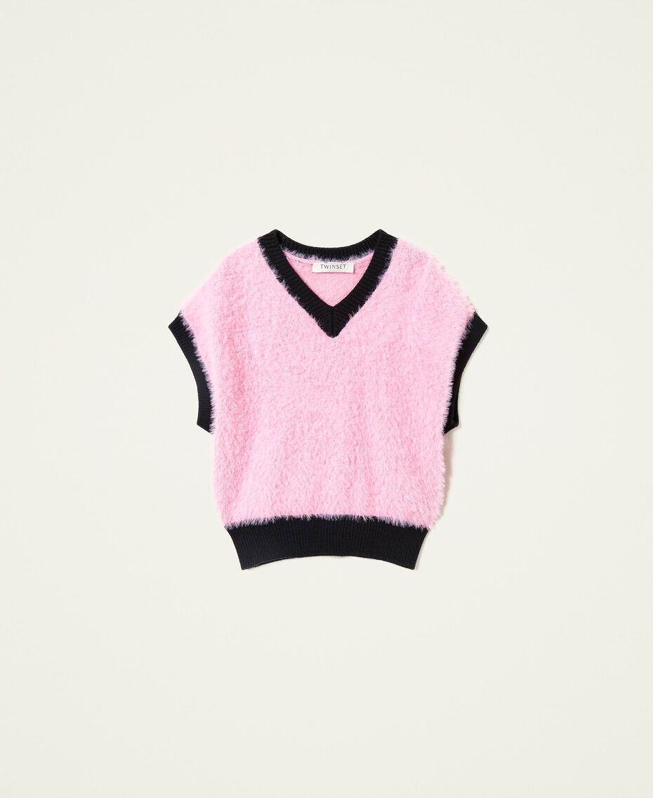 Fur stitch knitted gilet "Sunrise" Pink Child 222GJ308E-0S