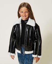 Leather-like biker jacket with faux fur Black Child 222GJ2010-04