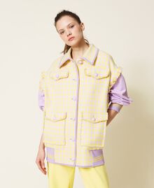 Houndstooth jacket with removable sleeves "Pastel Lilac" / Vivid Yellow Houndstooth Woman 221AT2270-02