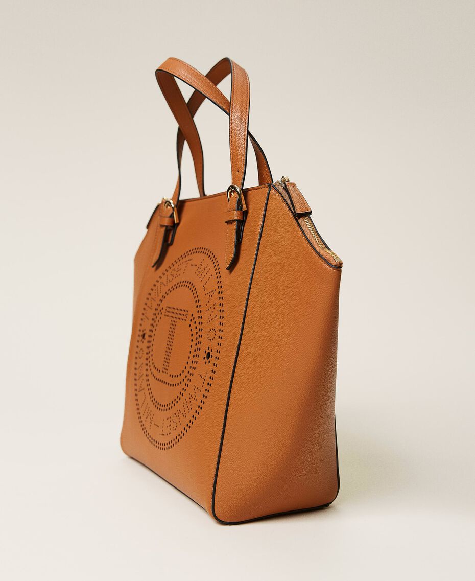 Shopper with openwork logo Leather Brown Woman 212TB7260-02