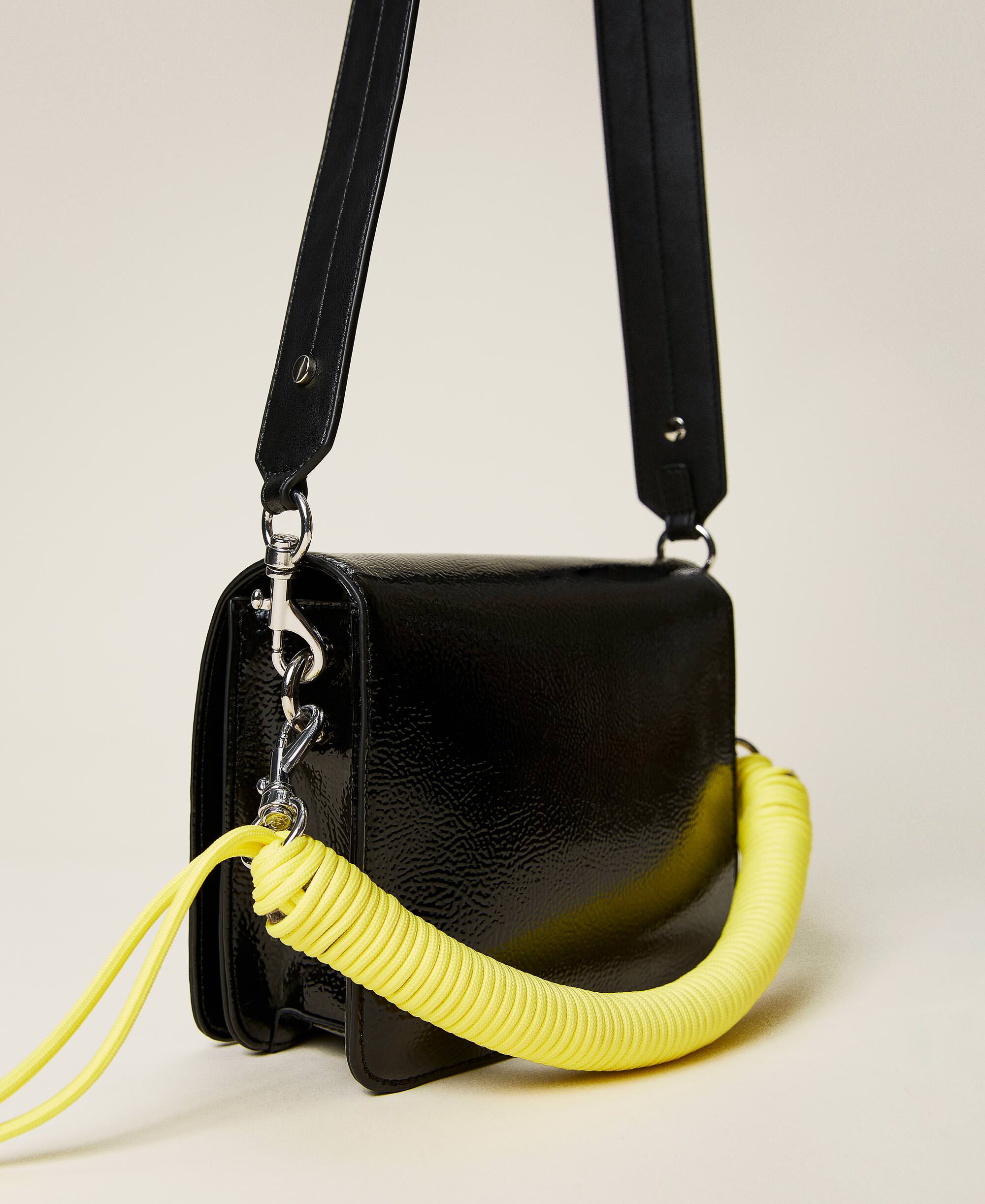 Ladies Faux Patent Leather Women Shoulder Bag Cross Body Handbag Tote Pom Pom UK 