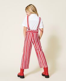 Pantalon cropped rayé avec bretelles Imprimé Rayure Rouge « Fire Red » Enfant 221GJ2123-04