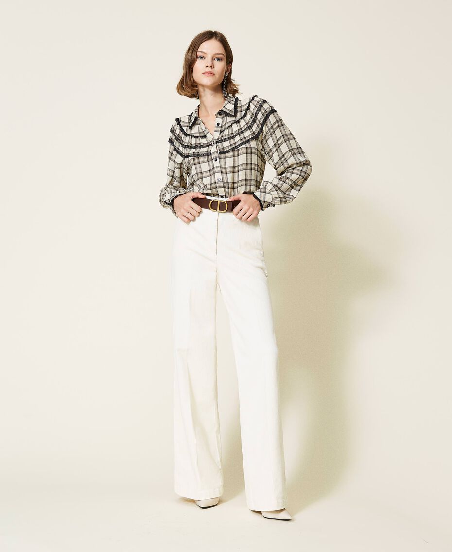 Chequered shirt with lace Ivory / "Golden Rock” Beige Check Woman 212TT2161-01