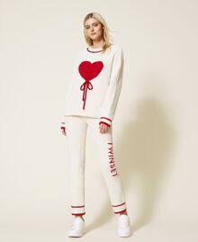 Jumper and trousers with heart and logo Two-tone "Sugar" White / Ardent Red Woman 222LL3ABB-02