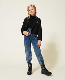 Jeans with leather-like finishes Two-tone Blue Denim / Black Child 222GJ2420-02