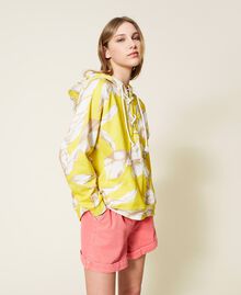 Floral hoodie Yellow / “Snow” White Hibiscus Print Woman 221TT2320-02