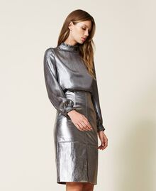 Laminated chiffon blouse with ruffles "Foil" Silver Woman 222TT2276-02