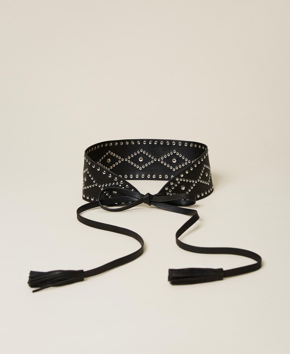 Leather sash belt with studs Black Woman 222TA406L-01