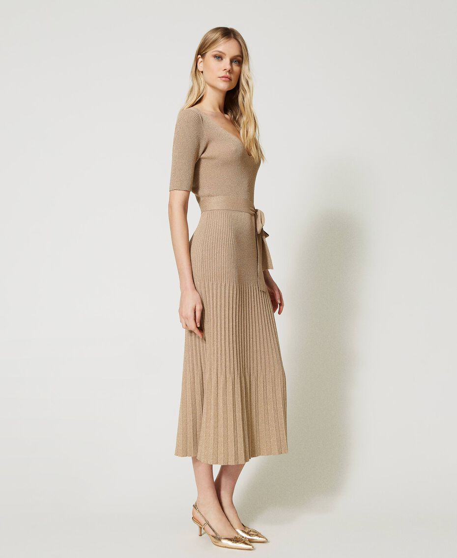 Midi dress with lurex knit “Pale Hemp” Beige Woman 231TP320A-02