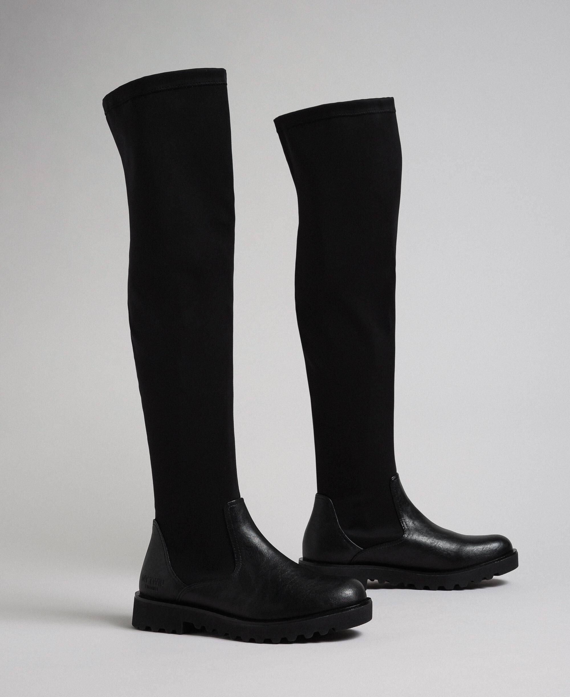 stretch fabric knee high boots