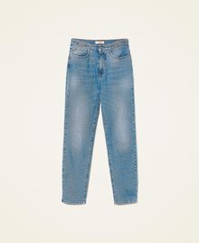 Regular-Fit-Jeans mit stilisierten Trensen und Logo Denim Frau 222TT2440-0S