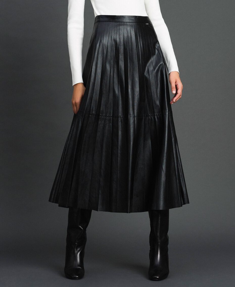 Faux leather pleated midi skirt Black Woman 192ST2015-01