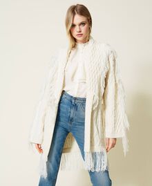 Cardigan misto lana con frange Bianco Neve Donna 222TT3440-04