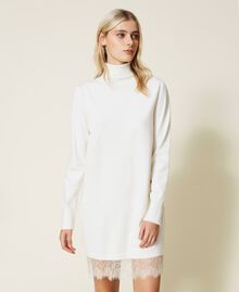 Short knit dress with lace flounce Sugar White Woman 222LL3BAA-02