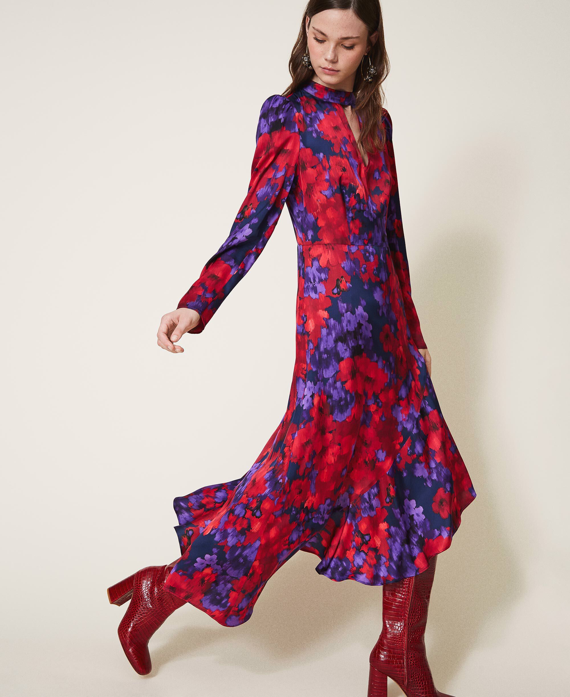 Floral print satin dress Woman, Purple | TWINSET Milano