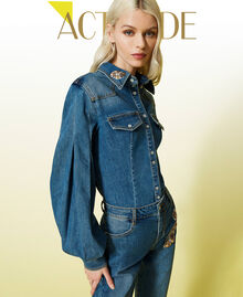 Chemise en jean avec patchs brodés Bleu "Denim Moyen" Femme 221AT234D-01