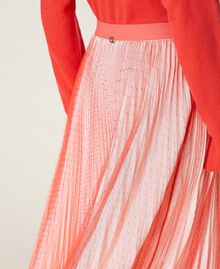 Plumetis tulle long skirt Two-tone “Coral Candy” Red / “Snow” White Woman 212TT2060-04