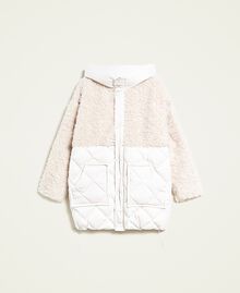 Quilted short jacket with faux fur Light Ivory Woman 222LI27HH-0S