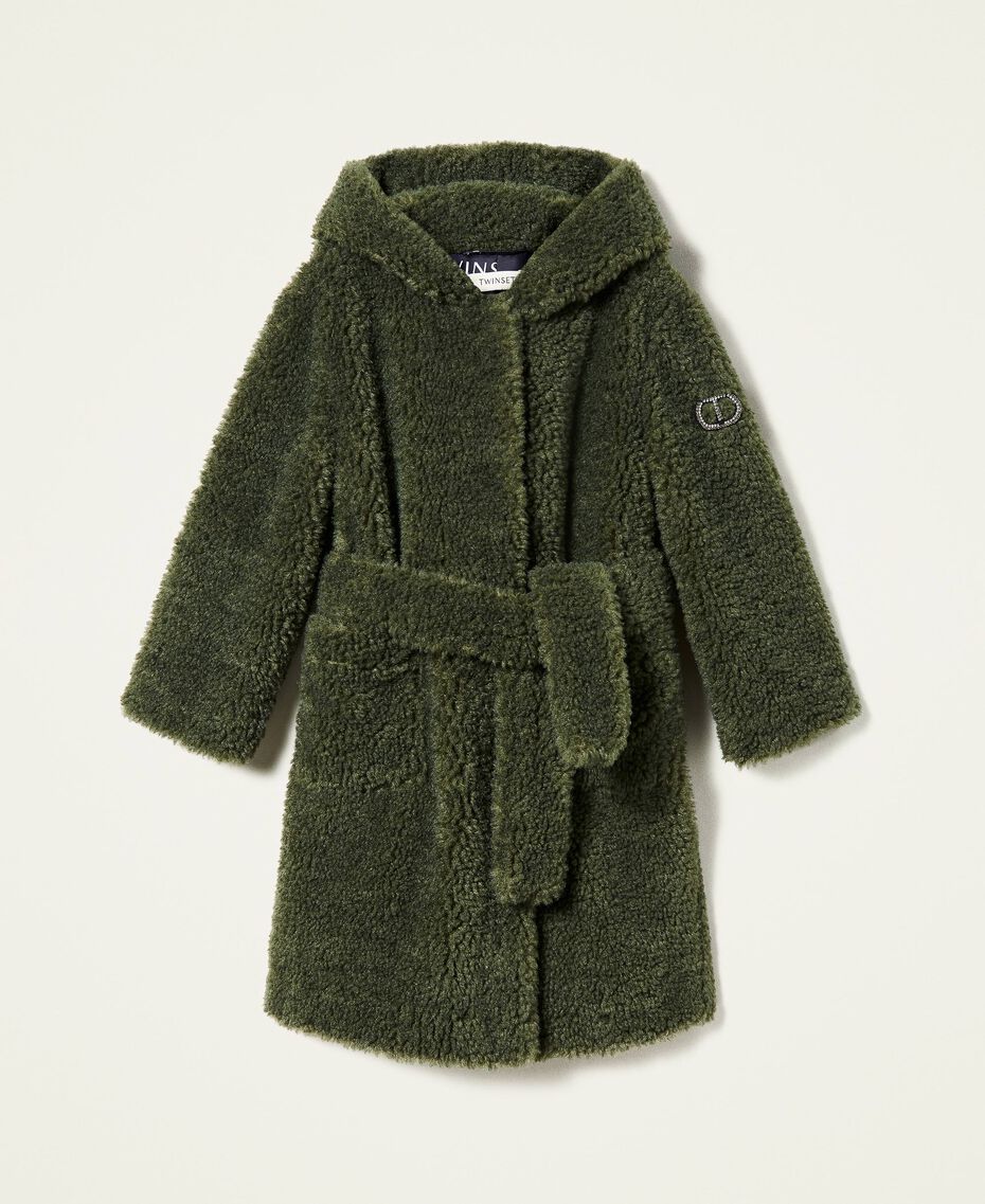 Faux fur long coat "Cypress" Green Child 222GJ220A-0S