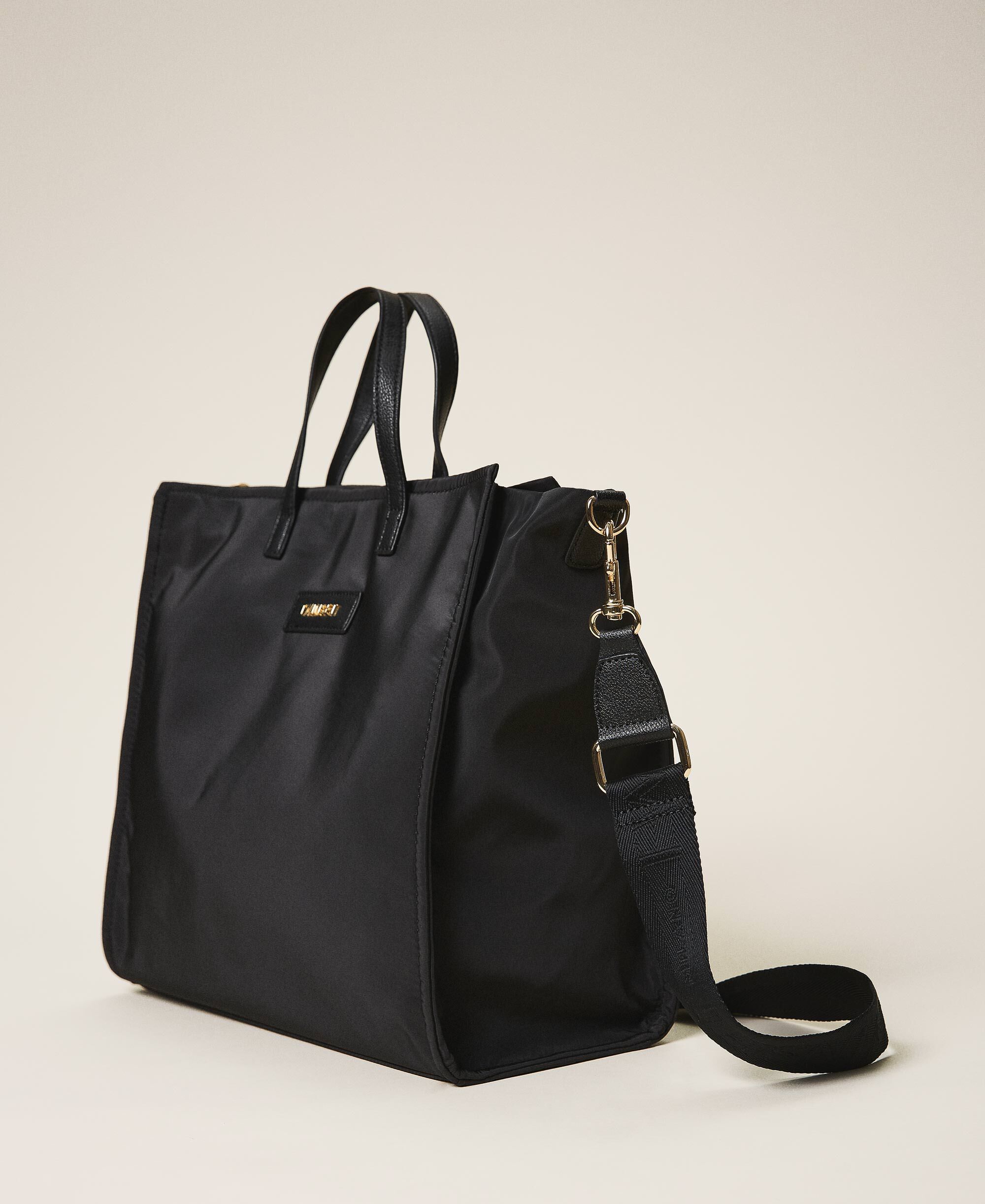 Satin Twinset Bag shopper with shoulder strap Woman, Black | TWINSET Milano