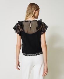 Mesh top with handmade embroidery Black Woman 231TP2023-04