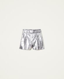 Laminated leather-like shorts Laminated "Gunpowder” Silver Woman 222TT2491-0S