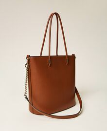 Vertical shopper with logo tag Leather Brown Woman 222TB7435-04