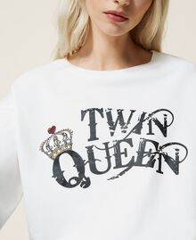 Sweat-shirt avec imprimé Twin Queen Blanc "Ice" Femme 221LL2MCC-04