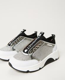 Sneakers de piel con strass Bicolor Blanco «Off White» / Plata Niño 211GCJ020-01