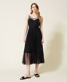 Slip dress with pleated skirt Black Woman 221TQ2061-04