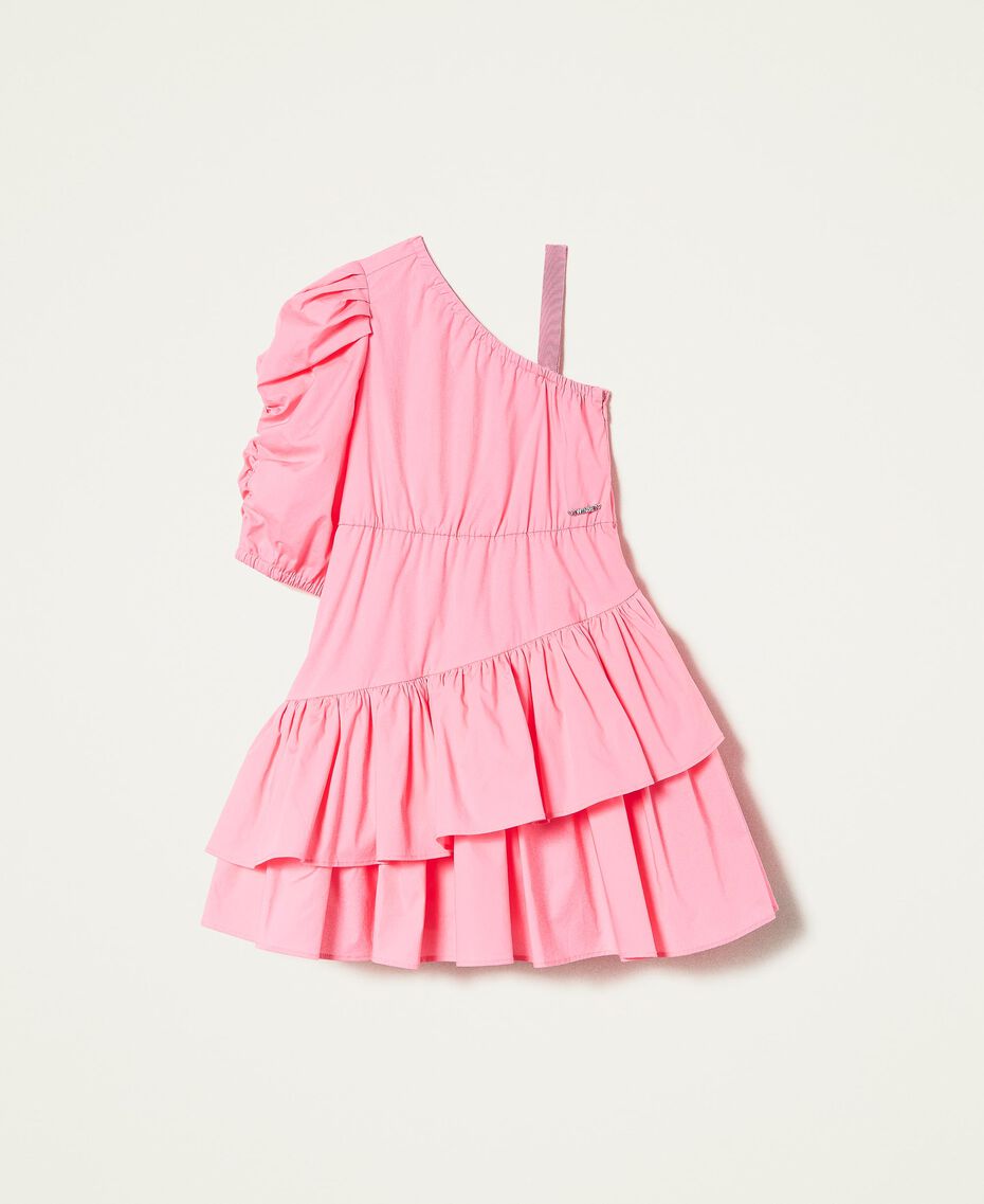 One-shoulder poplin dress Shocking Pink Child 221GJ2Q10-0S