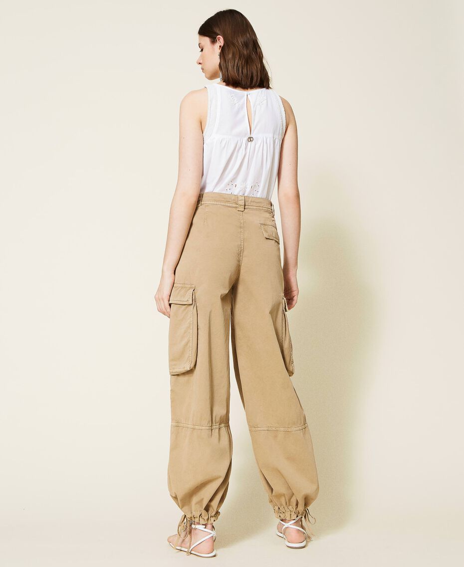 Pantalon cargo ample en drill Beige « Sable Froid » Femme 221TT2351-03