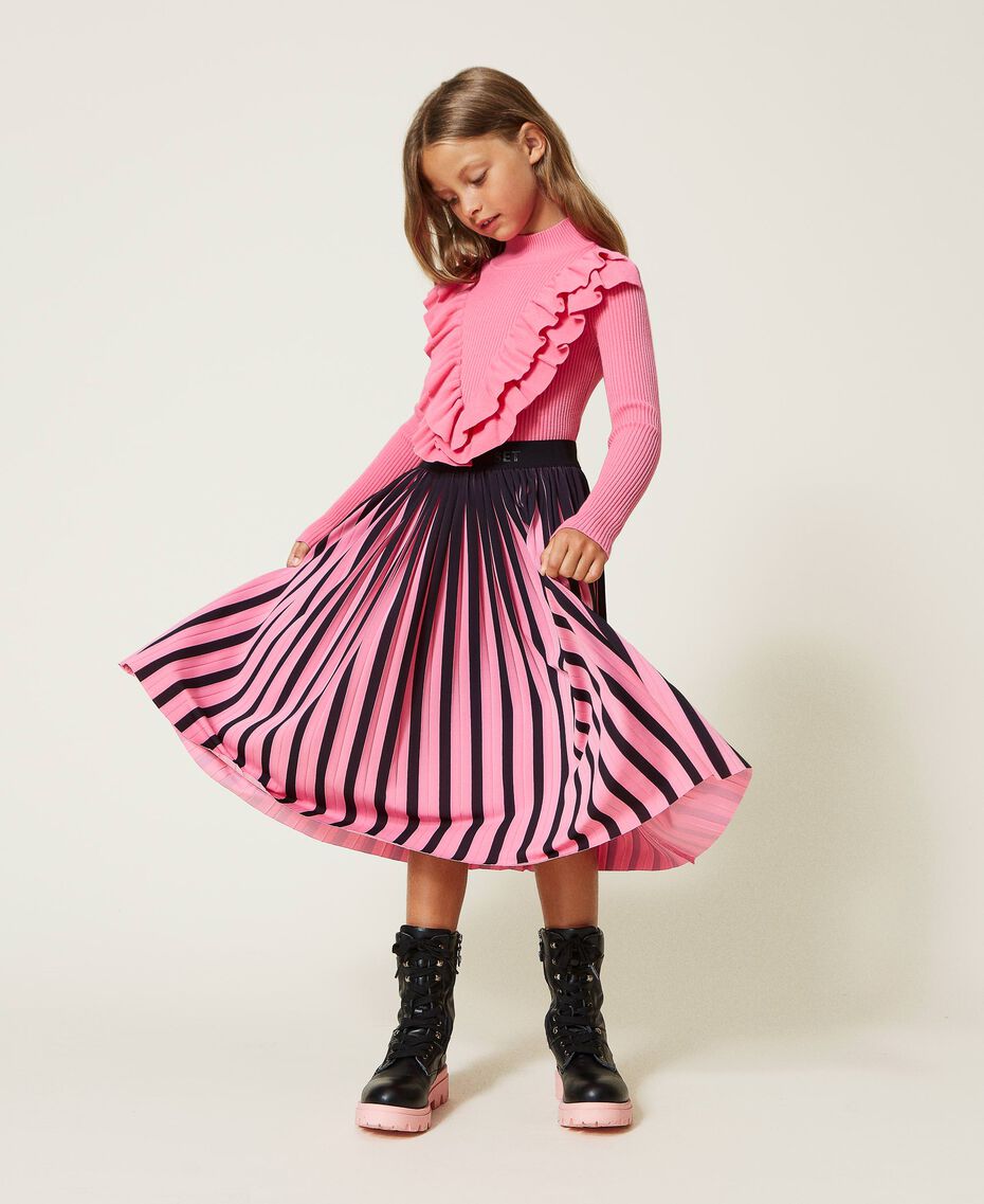 Pleated colour block skirt Two-tone Black / "Sunrise" Pink Child 222GJ2281-01