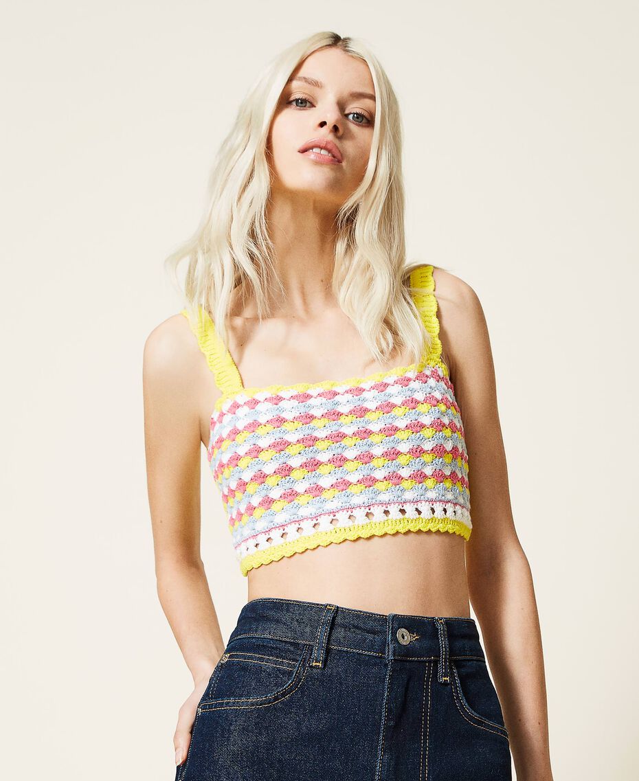 Cropped crochet top Vivid Yellow / Off White / "Angel” Light Blue / "Hot Pink” Multicolour Woman 221AT3150-02