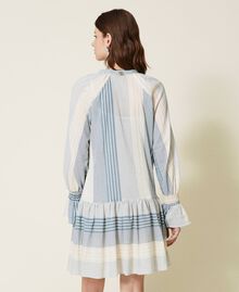 Robe courte en gaze rayée Gaze Rayure Blanc « Neige »/Bleu « Infini » Femme 221TT2332-03