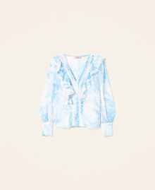 Blouse avec imprimé floral toile de Jouy Imprimé Fleur Sanderson Blanc « Neige »/Bleu Femme 221TP2713-0S