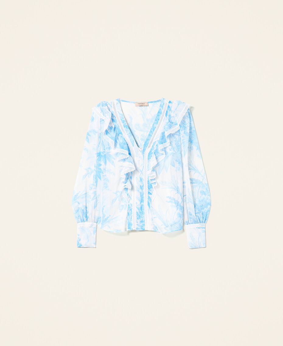 Blouse avec imprimé floral toile de Jouy Imprimé Fleur Sanderson Blanc « Neige »/Bleu Femme 221TP2713-0S