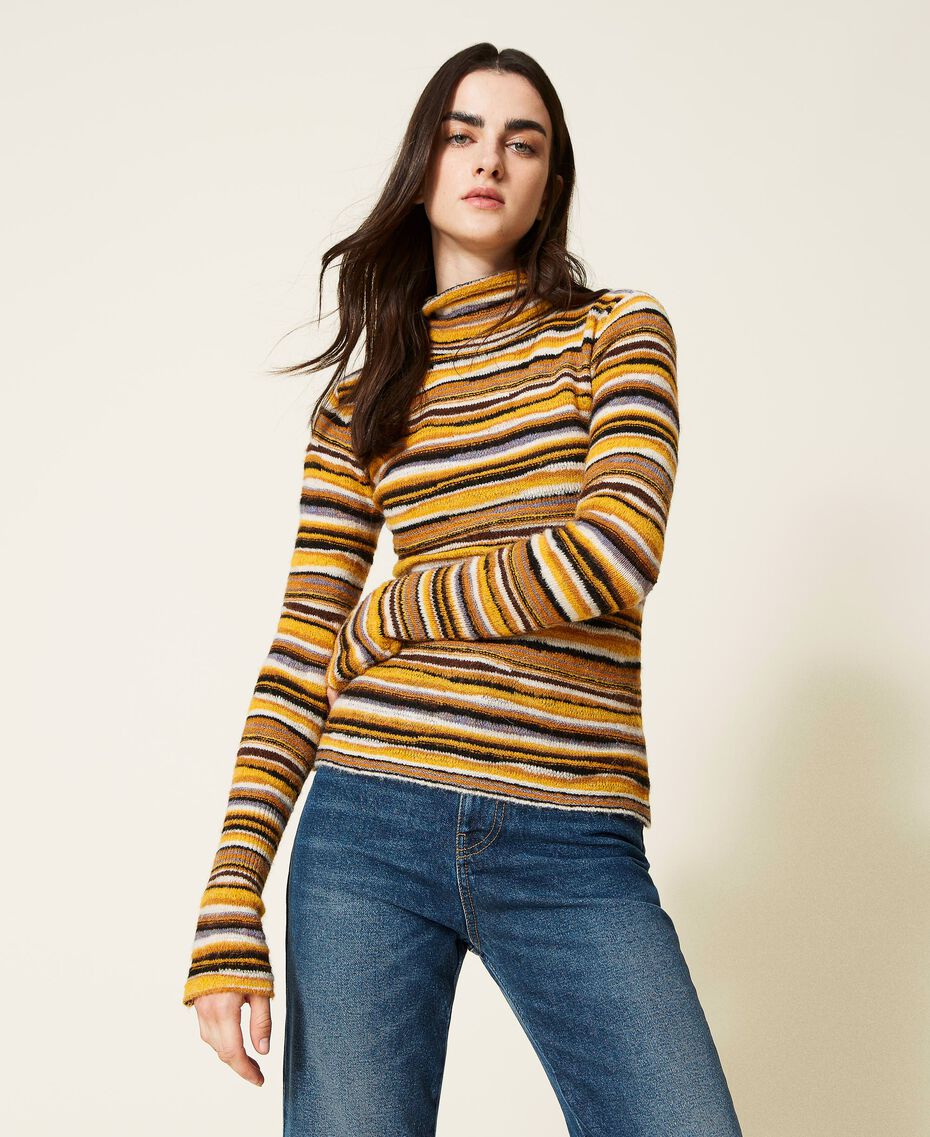 Fitted multicoloured turtleneck Multicolour "Mustard" Brown Woman 222AP3353-02