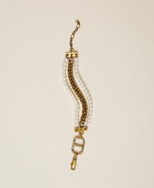 Armband mit Perlen und Logo Zweifarbig kupfriges Altmessing / Crystal-Silber Frau 222TA401G-02