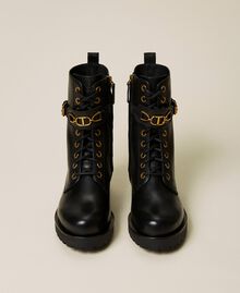 Leather combat boots with logo clasp Black Woman 222TCP014-05