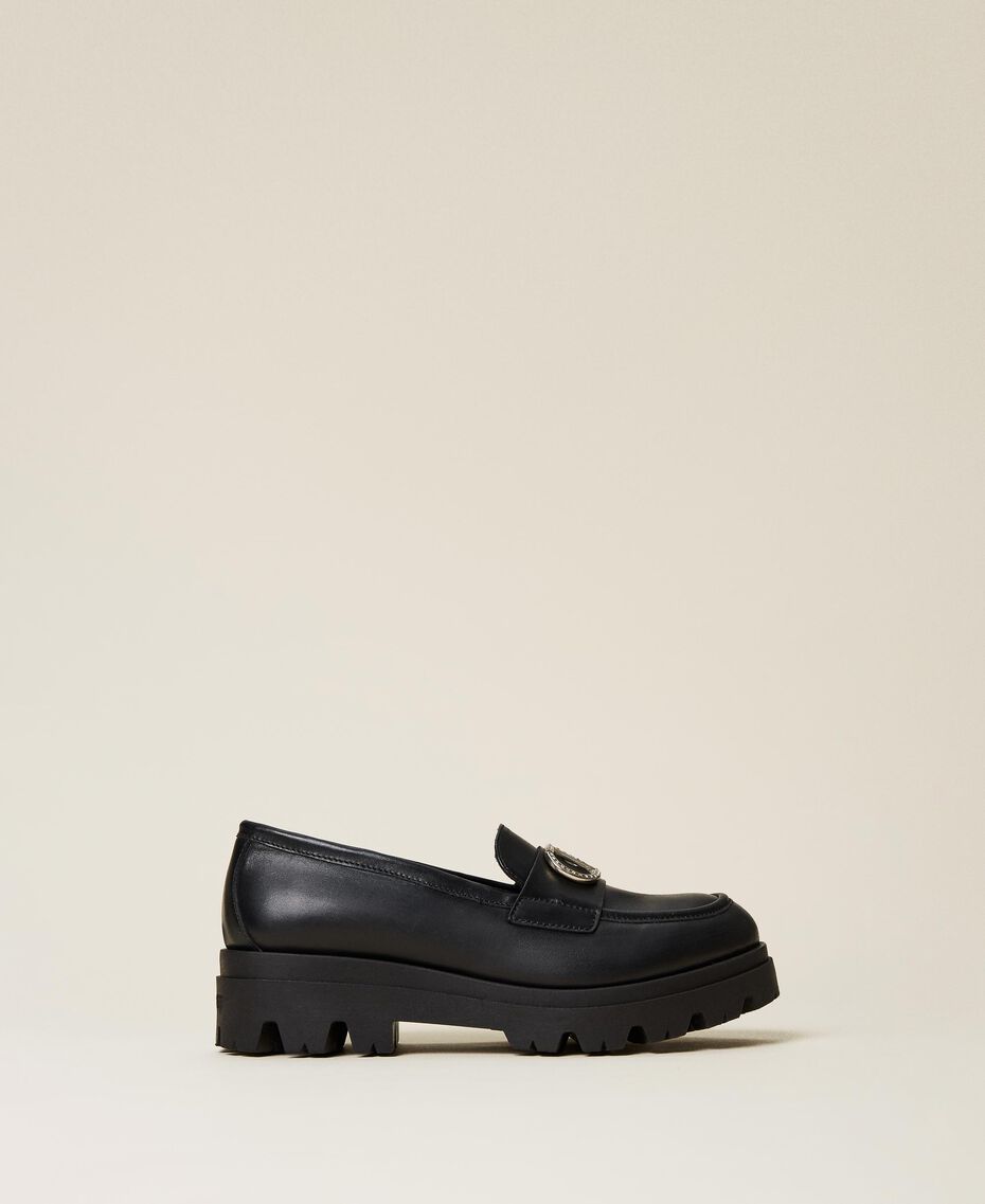 Leather loafers with logo and strap Black Child 222GCJ04C-02